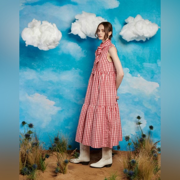 Sister Jane tie front gingham shirt dress in red - Picture 2 of 6